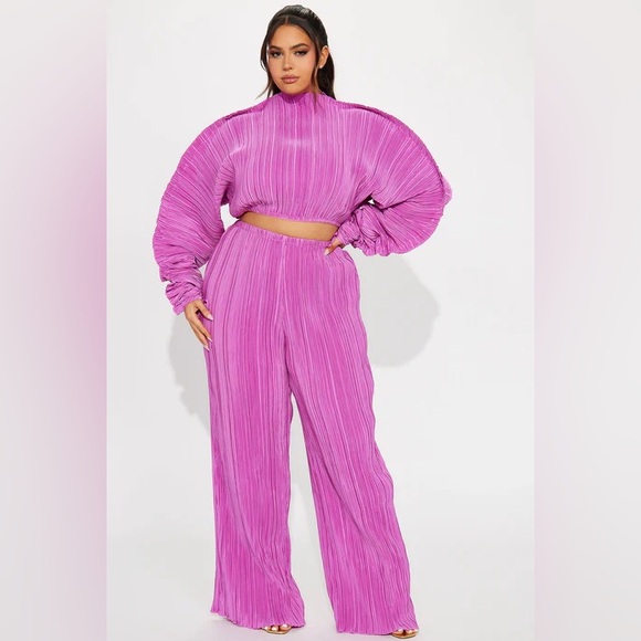 The Perfect Match Plisse Pant Set - Fuchsia - Picture 2 of 3